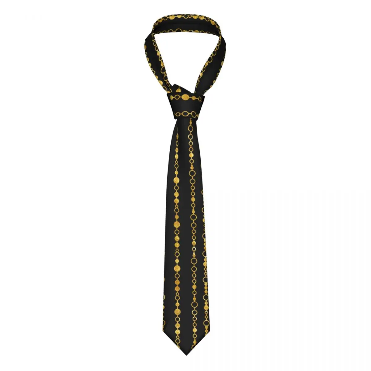 

Gold Chains Tie Golden Stripes Print Business 8CM Neck Ties Man Gift Shirt Design Cravat