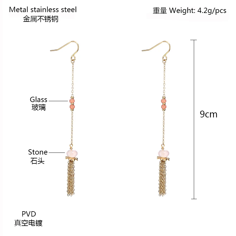 Серьги-подвески hupo.hutu из нержавеющей стали с жемчугом и агатом