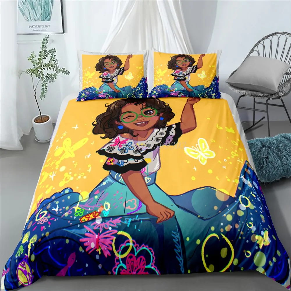 

Cartoon Black Magical Girl Bedding Set 2/3pcs Ethnic Sexy Girl Woman Bedroom Set with Zipper Closure Duvet Cover and Pillowcases