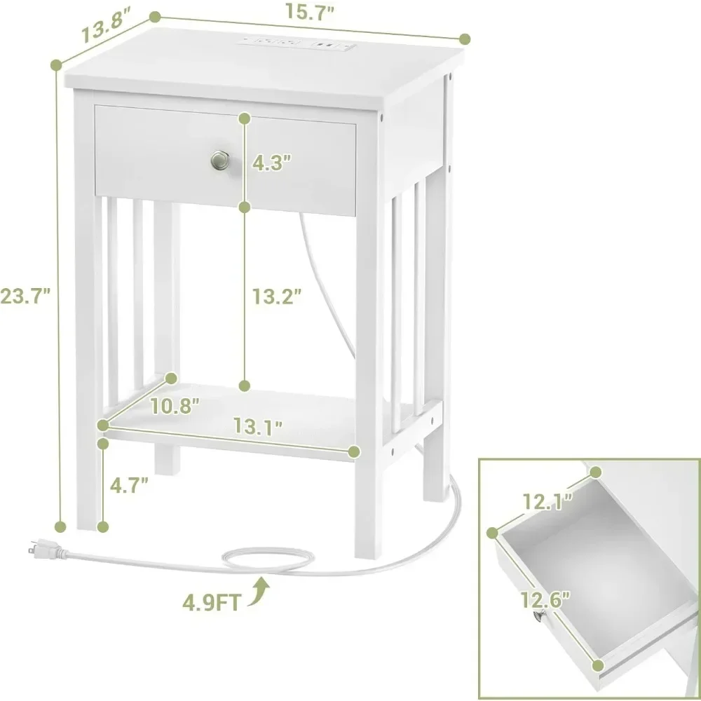 С зарядной станцией Набор бамбуковых прикроватных тумбочек с USB-портами и