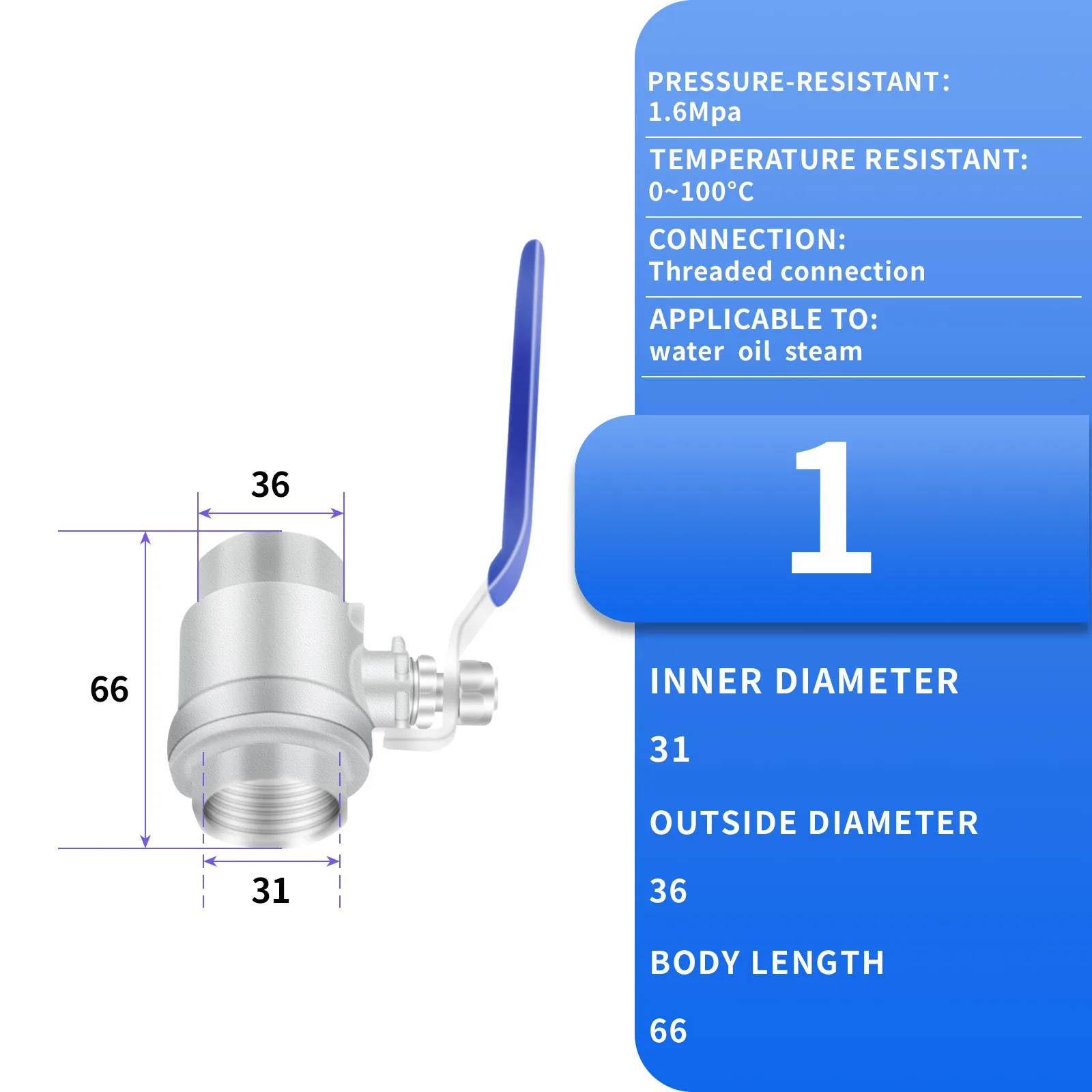 

Шаровой кран с внутренней резьбой из нержавеющей стали 304 1 дюйм (1 шт.), клапаны с открытым закрытием