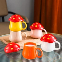 2022 explosive cartoon creative mushroom ceramic cup with lid student couple cup office coffee mug valentines day gift