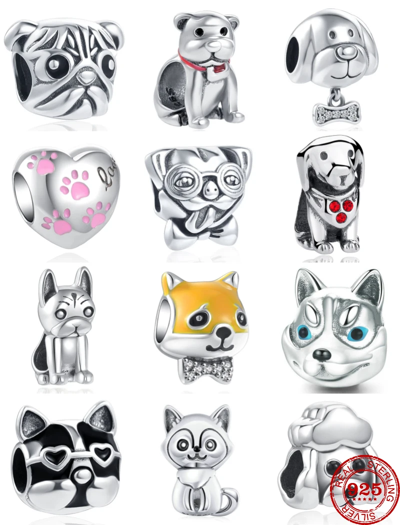 New 925 Sterling Silver Cute Pet Dog Husky Shiba inu dog Paw