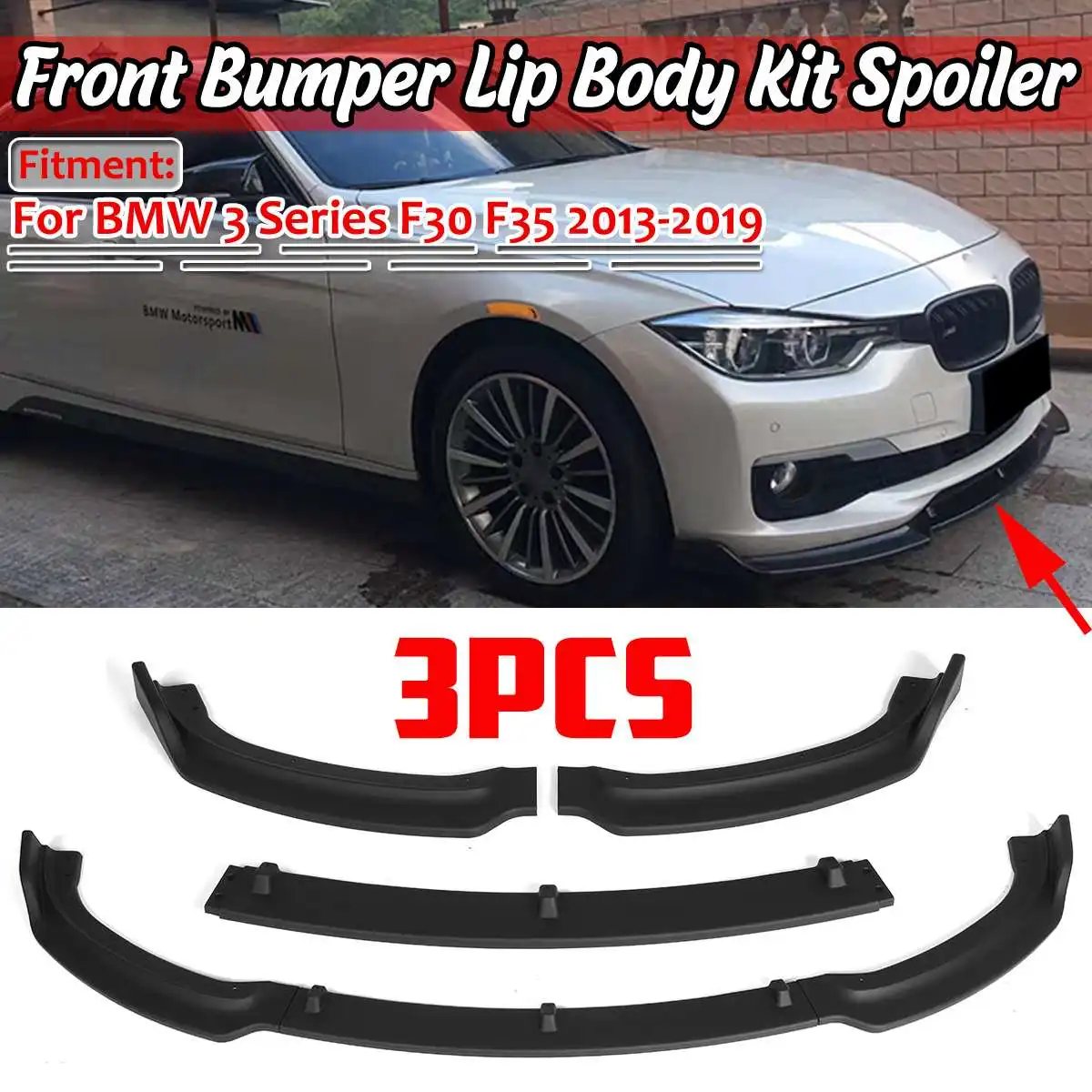 

3Pcs Zwart/Carbon Fiber Auto Voorbumper Lip Splitter Body Kit Bumper Lip Deflector Lippen Voor Bmw 3 Serie F30 F35 2013-2019