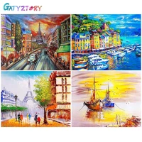 gatyztory painting by number sunset boat handpainted painting art gift diy pictures by number landscape drawing on canvas kits h
