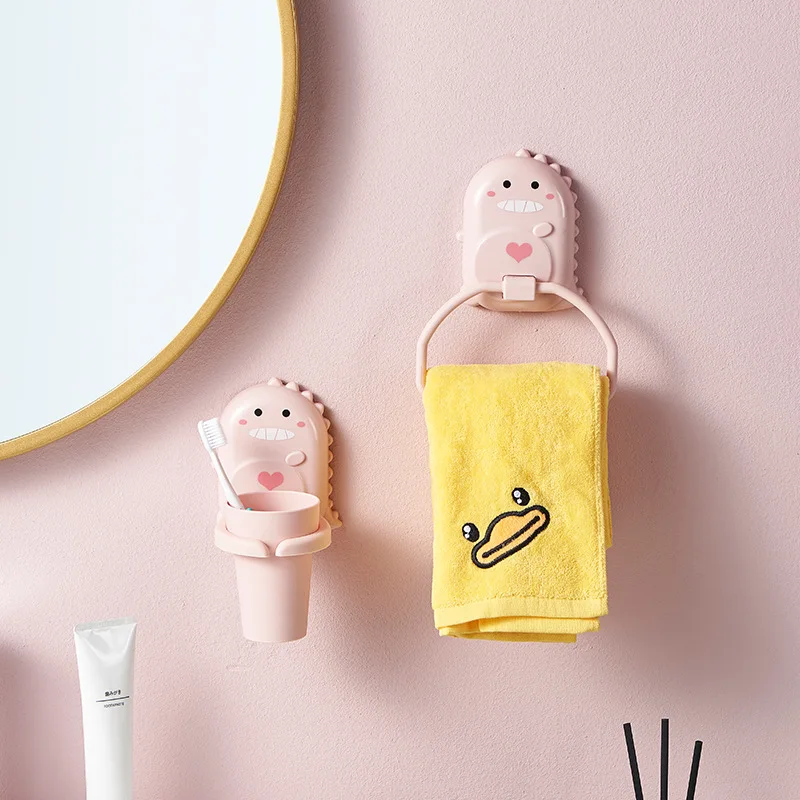 

Traceless Punch-free Mouthwash Cup Rack Dinosaur Wall-mounted Storage Rack Cute Bathroom Toothbrush Cup Storage Rack