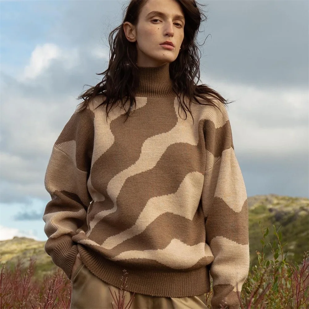 

Женские джемперы с высоким воротом, длинные, геометрические, красные, синие, Осень-зима-весна, свитера, джемперы, уличная одежда Y2k, топы, свитера, свободные