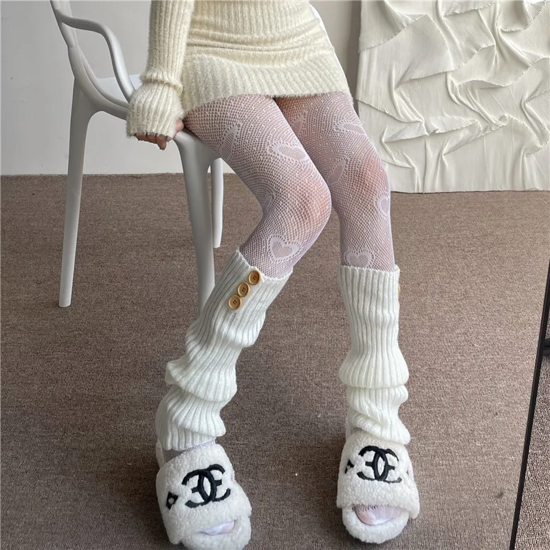 Heart Flower Mesh Kawaii Japanese Girl Lolita Ins Tights Stockings White Fishnet Pantyhose for Women Spring Summer Leg Stocking