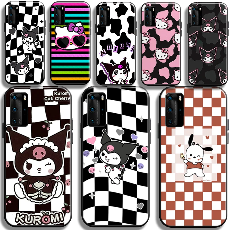 

Cute Kuromi Kitty Kuromi Phone Case For Huawei P40 P40 Pro Lite 5G Cover Shell Funda Carcasa Back Liquid Silicon Black