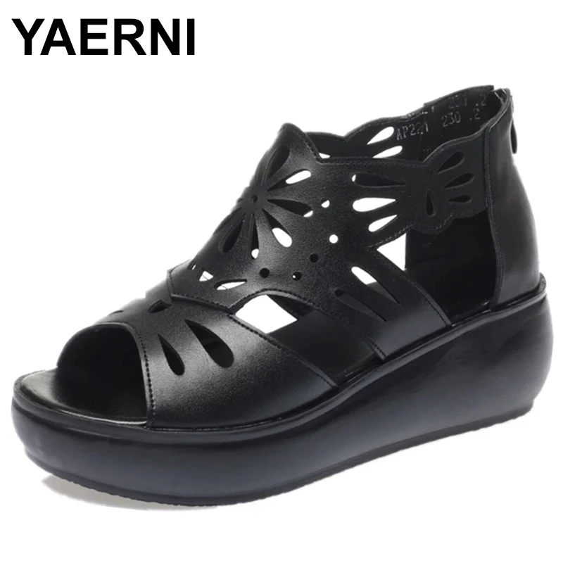 

2023 Classic Retro Summer Fish Mouth Sandal Platform Hollow High Quality Pu Leather Sandals Roman Shoes Female Sandals