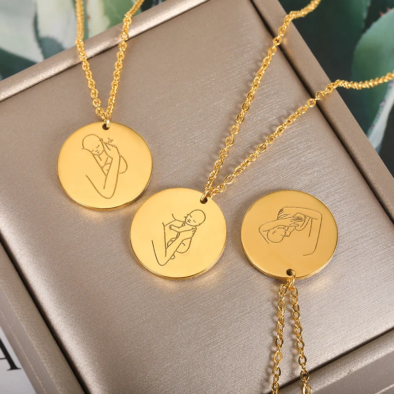 

Классическая золотая цепочка из нержавеющей стали, серия для матери и ребенка, круглое ожерелье с кулоном для женщин, чокер, Очаровательная ...