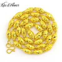 kissflower nk28 fine jewelry wholesale fashion man boy father birthday wedding gift vintage olive bead 24kt gold chain necklace