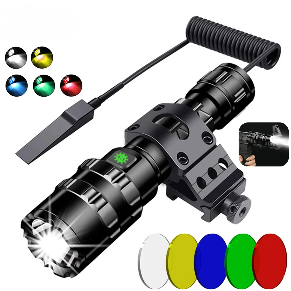 

Hunting Mount Rechargeable 18650 Waterproof Torch Outdoor Aluminum Lighting Gun With Lamp Flashlight +switch Tactical