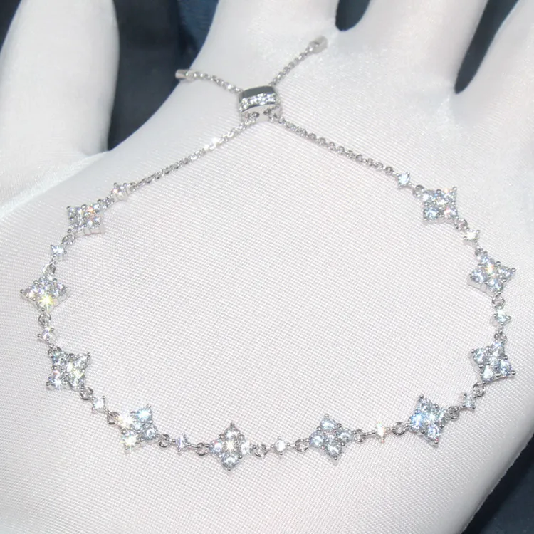 

Женский браслет из стерлингового серебра, блестящий браслет с кристаллами и бриллиантами, изящная индивидуальность