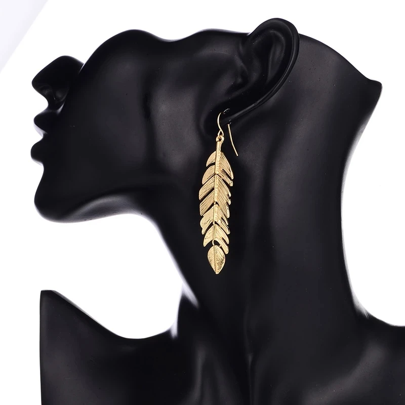 

Shineland Trendy Leaf Vintage Drop Dangle Earrings For Women Gold Color Leaves Fashion Jewelry Metal Punk Brincos Pendientes