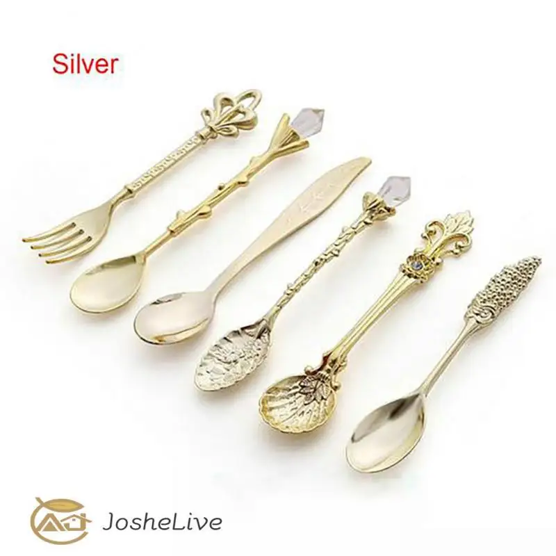 Silver Vintage Suit Durable Non-toxic Silver-plated Palace Tablewares Different Shapes /set Western Fork Spoon Kitchen Tools