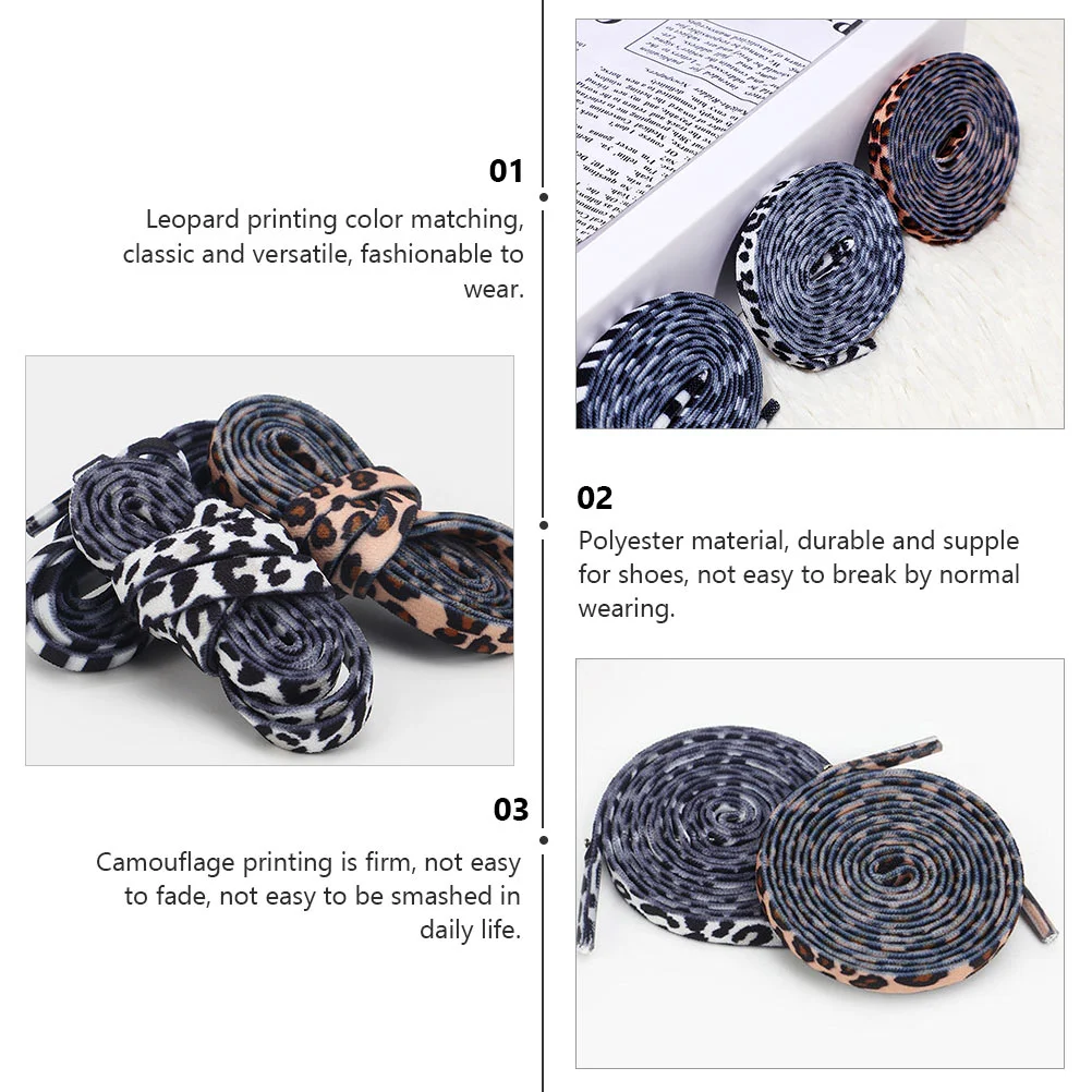 2 Pairs Mens Shoes Stretchlace Shoelaces Flat Elastic Sneakers Ties Leopard Snow Printed Animal