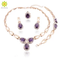 crystal wedding jewelry set charm womens dress accessories water drop necklace earrings bracelet ring jewelry set classic gift