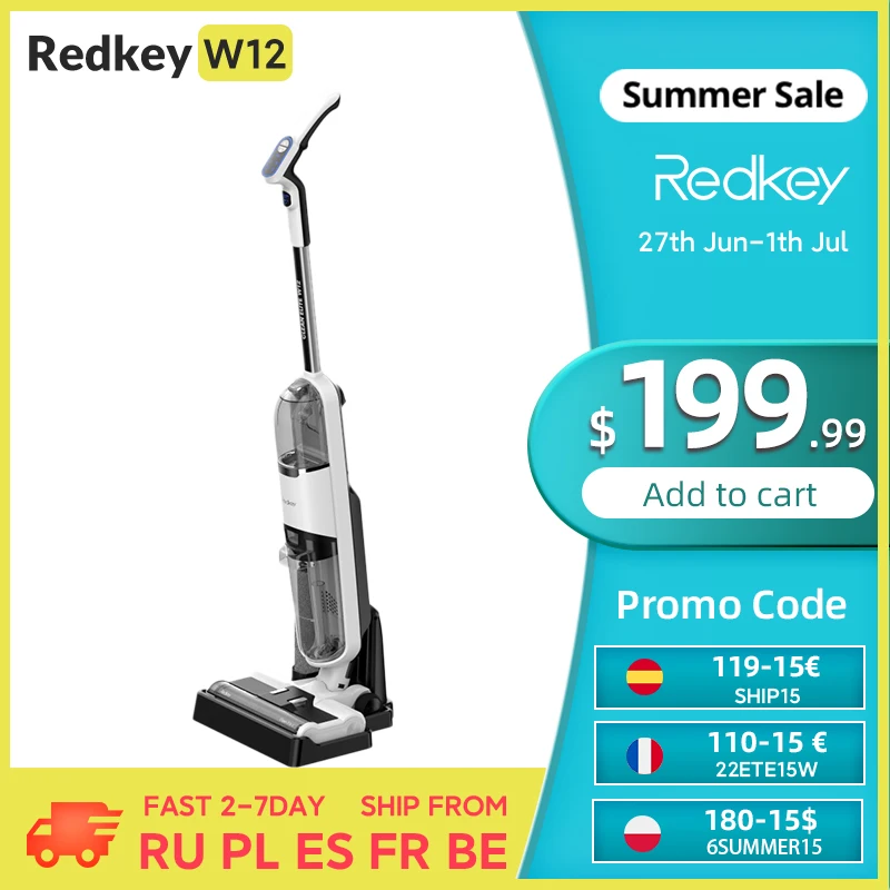 

Redkey W12 Cordless Wet Dry Vacuum Cleaner Multi-Surface Smart Vertical Wireless Floor Washer Handheld Household Self-Cleaning