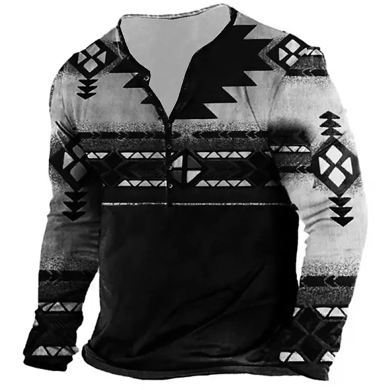 

Sleeve Casual 3D Shirts Print Cotton Vinatge Loose T Block Tops Men‘s Tees Button-Down Long Color T-shirts Oversized Spring 5XL