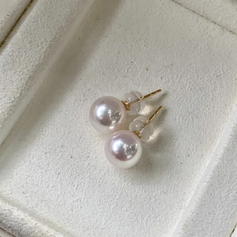 Классические серьги Akoya из 18-каратного золота с натуральным морским жемчугом 7 5-8