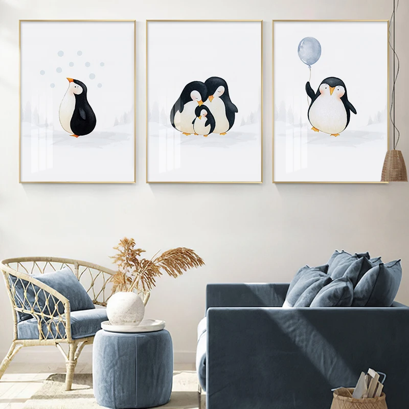 

Мультяшный слон, воздушный шар, снег, постер, животное, детская комната, Художественная печать, Настенная картина, холст, живопись, скандинав...