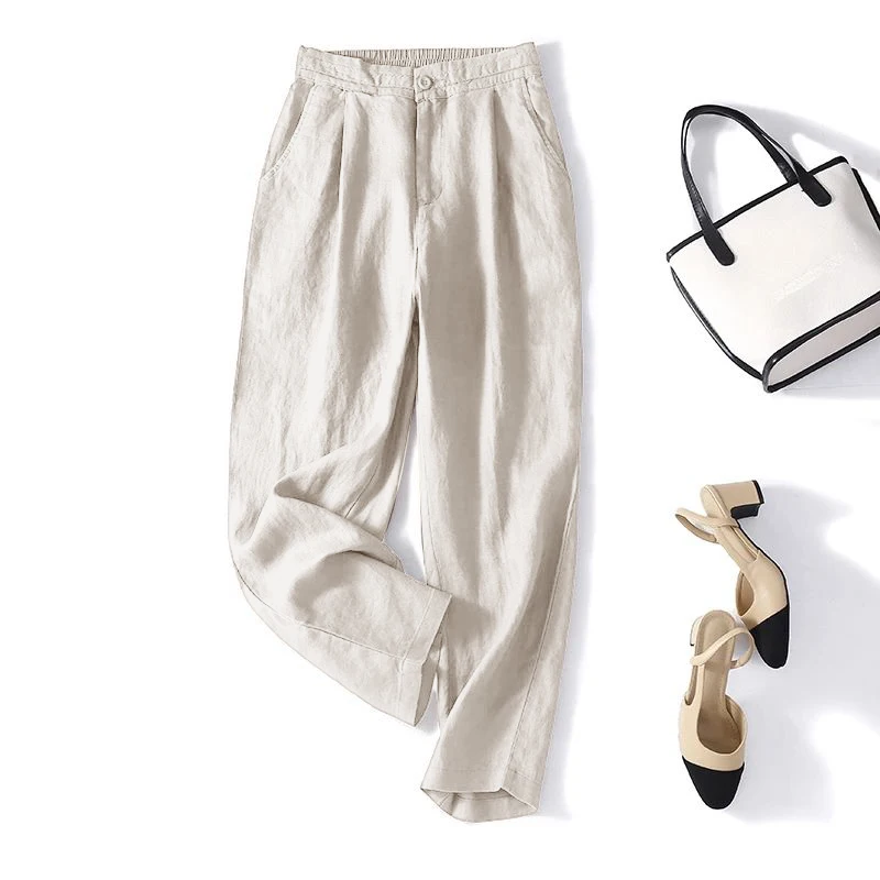 Женские свободные брюки в стиле ретро с высокой талией и эластичным поясом Женские свободные брюки в стиле ретро с высокой талией и эластичным поясом