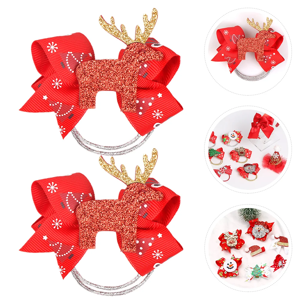 

2pcs Christmas Hair Ties Bow Knot Fine Hair Holder Hair Ring Ponytail Holder