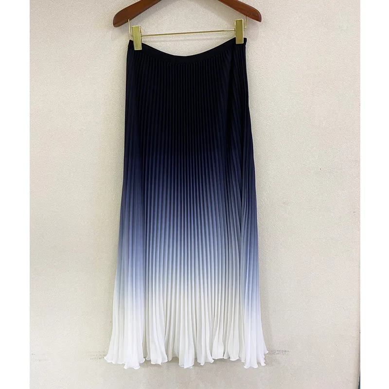 Miyake summer new product gradient color skirt women's mid-length high-waist drape high-end temperament pleated skirt