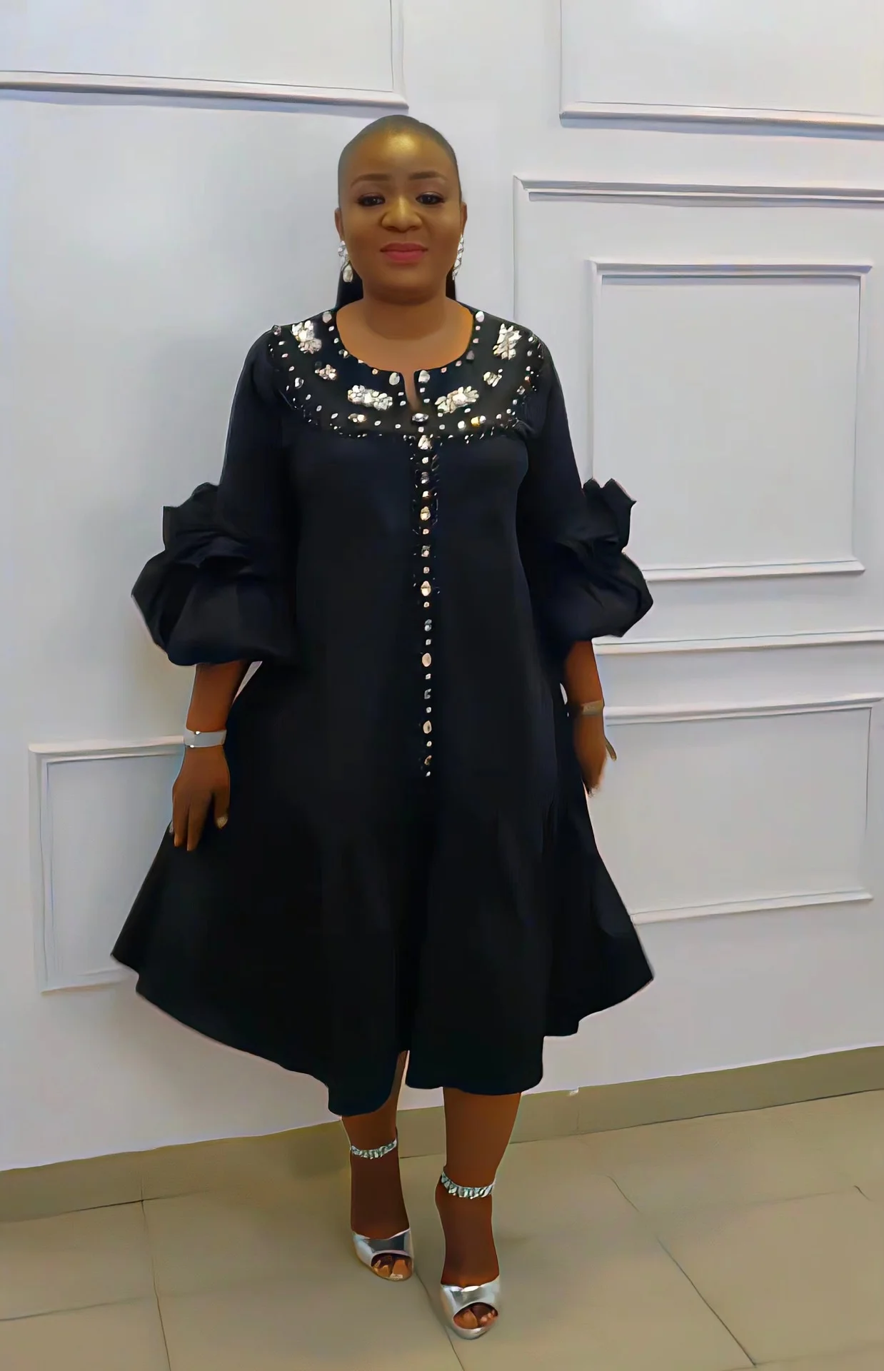 Plus Size Large Women's Dress 2023 New Heavy Work Beaded Dress Party Dress Women Solid Color Long Sleeve Casual Female Clothes