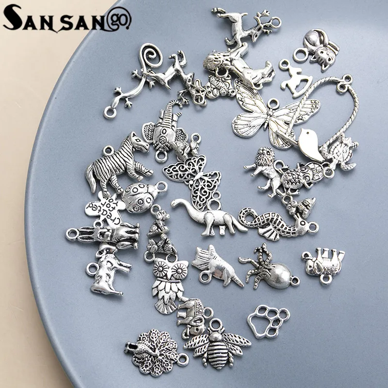 

33pcs/lot Mixed Style Antique Metal Elephant butterfly Charms Pendant DIY Keychain Necklace for Jewelry Making Accessories