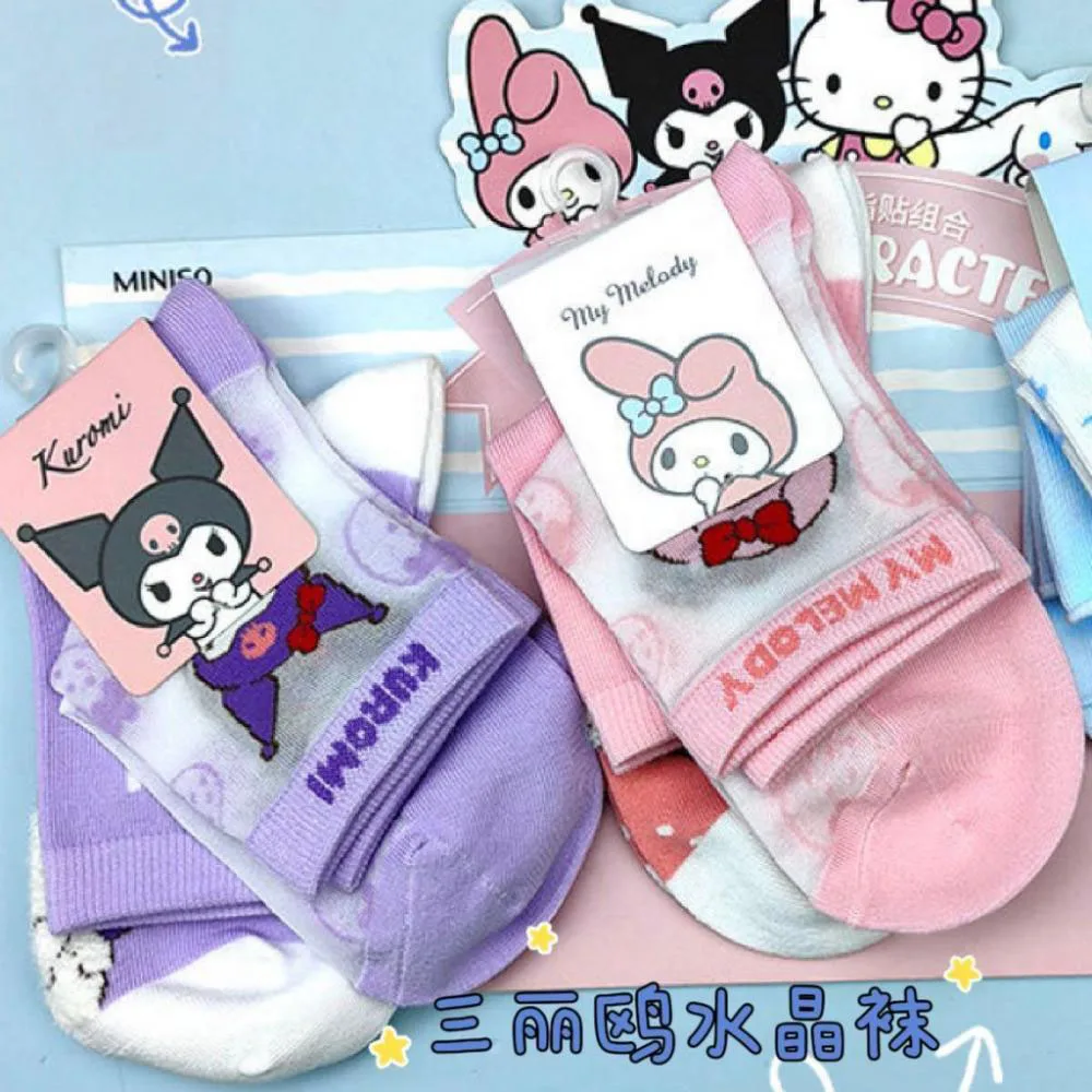 

Cinnamoroll Kuromi My Melody Sanrio плюшевые Мультяшные милые дышащие тонкие крутые хрустальные носки бриллиантовые для девочек подарок на день рождения