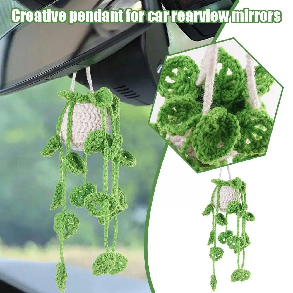 

Crochet Potted Plants Creative Pendant For Car Rearview Mirrors Hanging Knitted Ornament Suspension Accessories Decoration K9M7