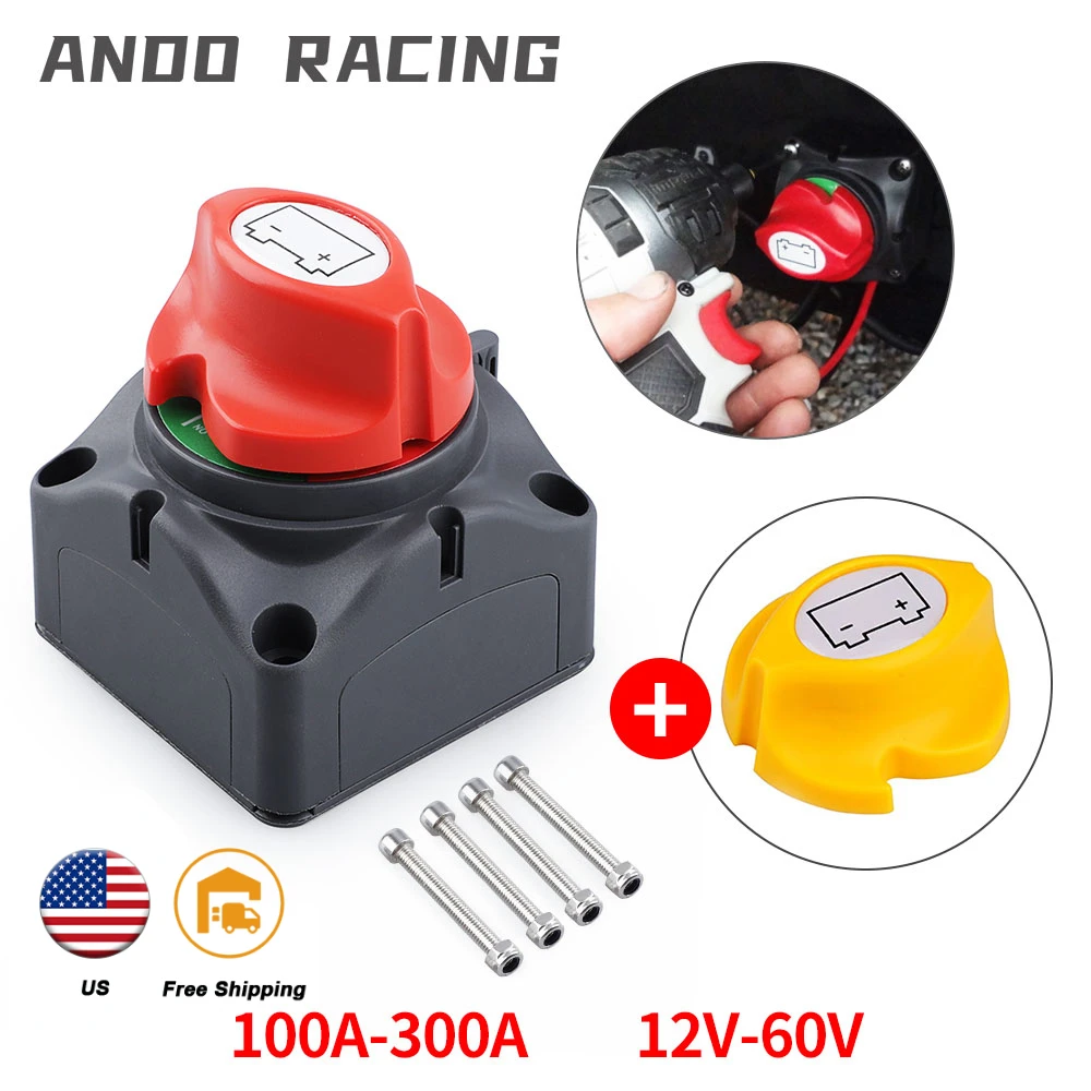 (On/Off) DC 12V-60V 100A-300A Car RV Boat Marine Battery Selector Isolator Disconnect Switch Rotary Cut Battery Circuit Cutter