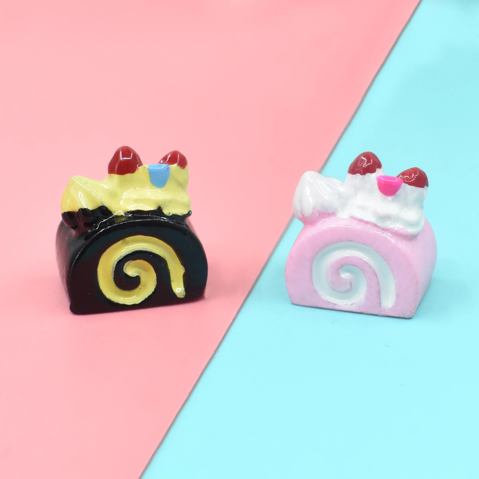 

10pcs Mini Resin Cake Fake Food Black Pink Flatback Charms DIY Embellishments Scrapbooking Materials Flat Back Supplies Cabochon