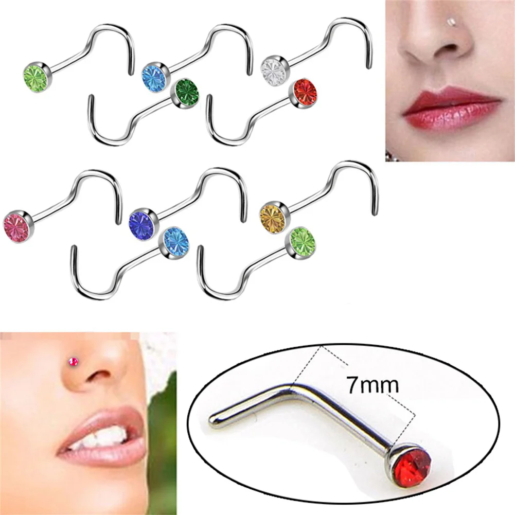 

60PCS/Set Stainless Steel Nose Ring Nose Stud Crystal Rhinestone L Shape Straight Bend Piercing Jewelry For Women