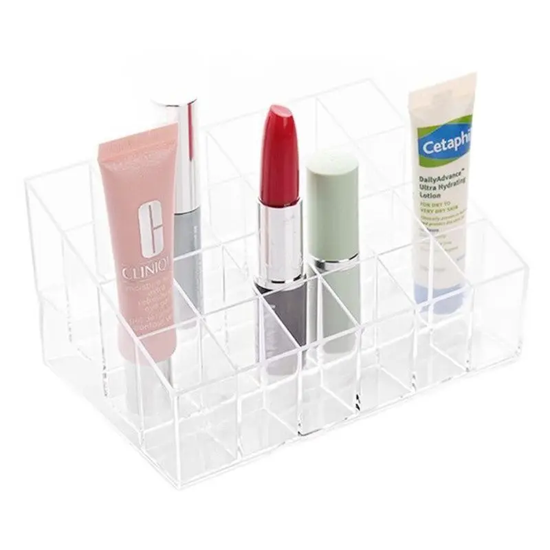 

24 Grid Compartment Lipstick Holder, Transparent, Skin Care Product Storage Box