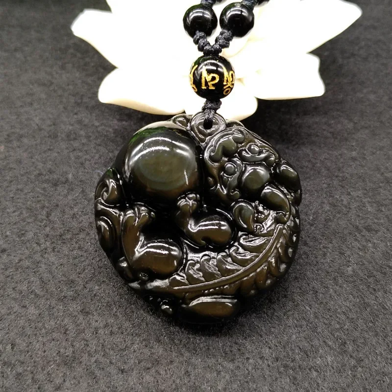 

Natural Rainbow Eye Obsidian Pixiu Pendant Necklace Bead Fashion Charm Jewelry Accessories Amulet Gifts for Women Men Luxury