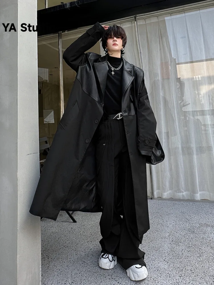 

[YA Studio] 2023 New Trench Coat Men's Winter Long Over The Knee Senior Sense Stitching Design Fashion Brand Leisure Coat