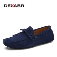 DEKABR Genuine Leather Men Casual Shoes Luxury Brand Mens Loafers Moccasins Breathable Slip on Black Driving Shoes Size 35-49