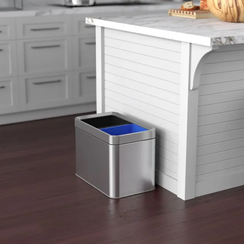 

Stylish Durable Gallon Open Top Trash Can and Recycle Bin Compartment Combo for Home Office Use