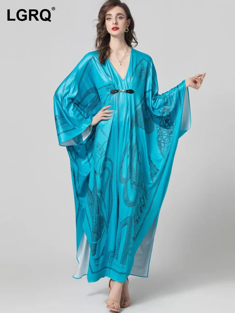 Женское платье с длинным рукавом летучая мышь V-образным вырезом и высокой талией