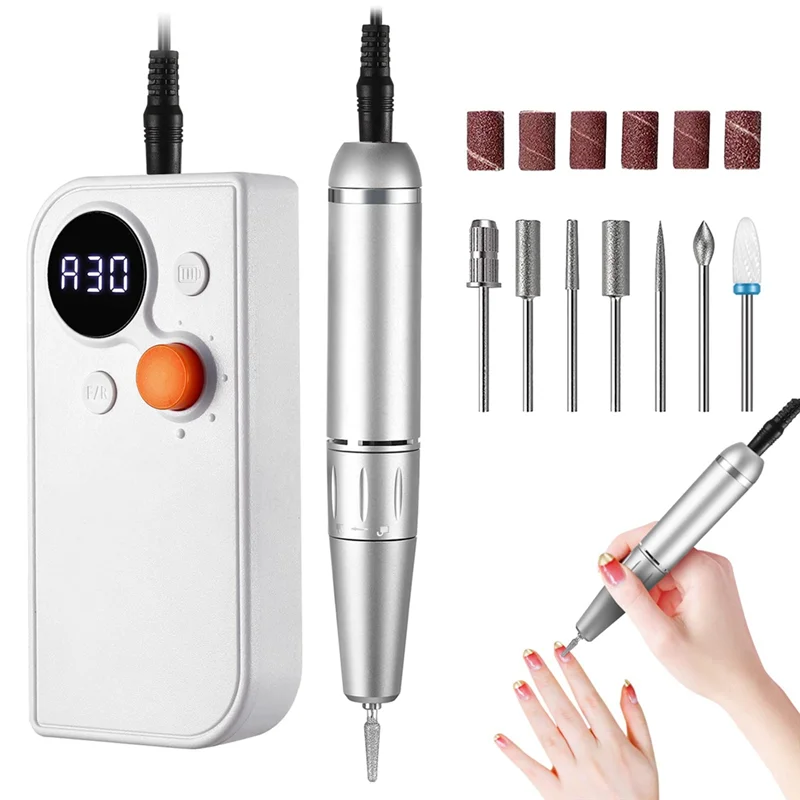 

Portable Nail Drill Kit Rechargeable Nail Machine Electric Cordless Efile Nail Drill Set with 7 Nail Bits White