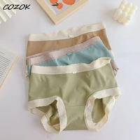cozok 3 pcs womens underwear panties high waist cotton briefs solid color breathable underpants seamless soft lingerie dropship