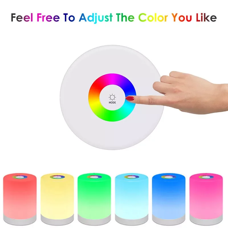 

USB Charging Induction Lamp LED Touch Control Smart Dimmer 6 Colors RGB Night Light Portable Bedroom Atmosphere Touch Light