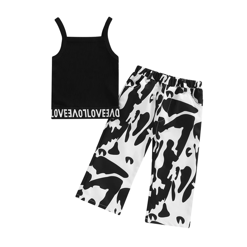 

2 шт., детские трикотажные топы с широкими штанинами и буквенным принтом