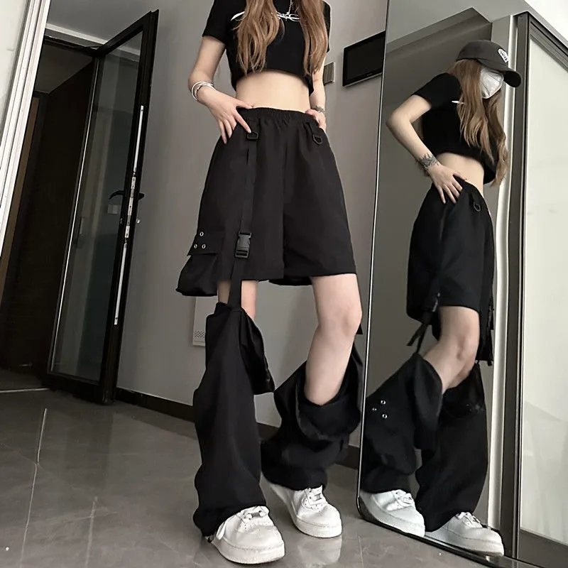 

Deeptown Streetwear Cargo Combi-pants Women Black Baggy Techwear Parachute Pants Hippie Korean Fashion Baddies Gothic Trousers
