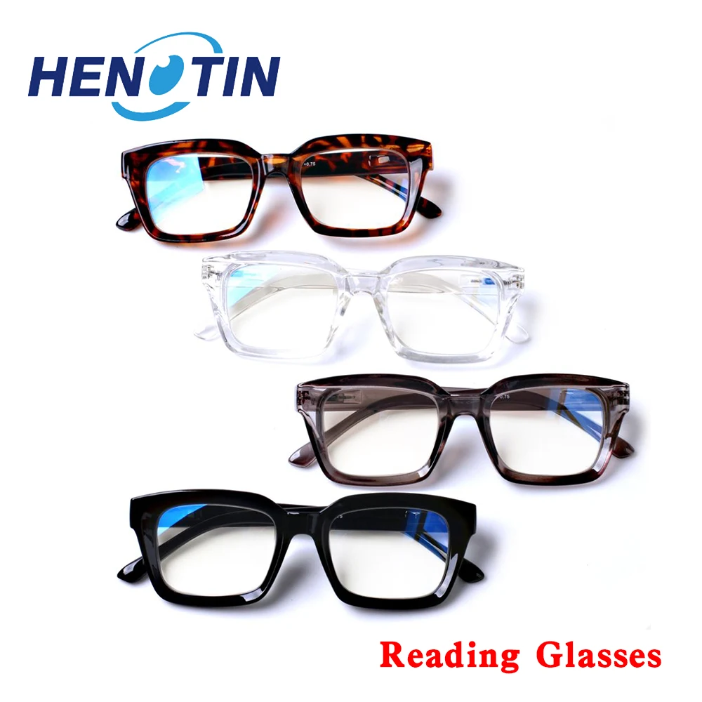 

Очки Henotin с квадратной оправой для чтения, аксессуар для чтения с пружинным шарниром и блокировкой сисветильник, компьютерные очки с защито...