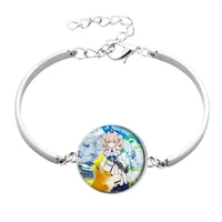 manga anime genshin impact 20mm glass cabochon bracelet kids ladies bracelet gift jewelry
