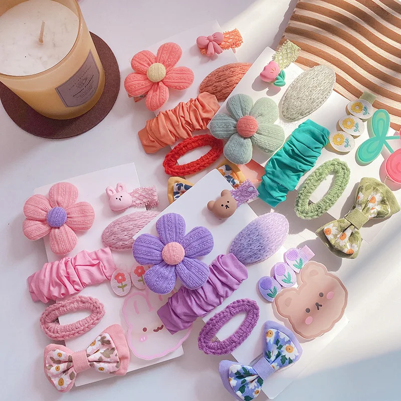 8pcs Korean Cute Hairpin for Baby Girl Fabric Flower Bows Cartoon Clip Wool BB Clip Cute Cartoon Baby Clip Headwear Accessories